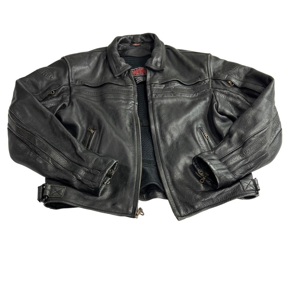 CorTech Mens XL 46 Black Genuine Leather Motorcycle Jacket Tour Master Armored